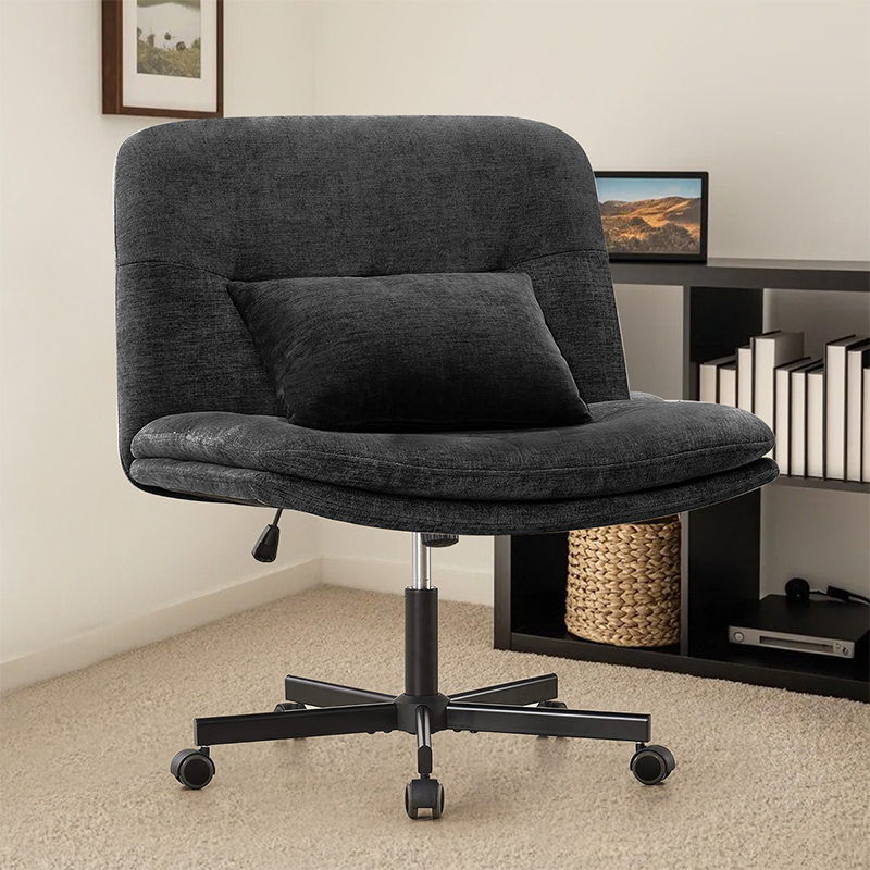 Adjustable Swivel Criss Cross Chair, Armless Fabric Home Office Desk Chair with Wheels - For Makeup Room, Living Room & Office
