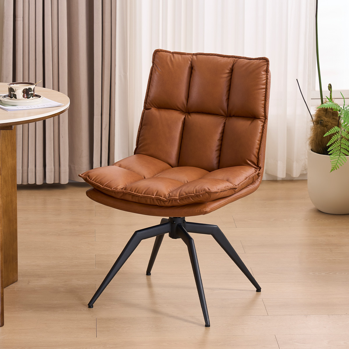 Cushioned Swivel Armless PU Office Chair with Anti-Slip Metal Legs