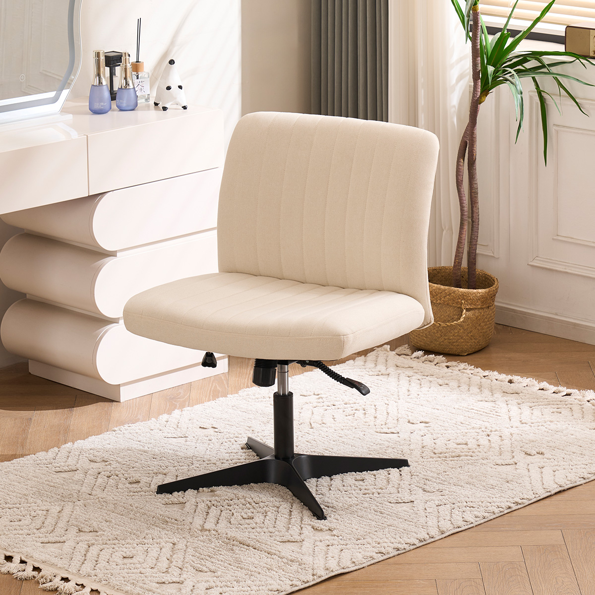 No Wheels Adjustable Height Upholstered Armless Swivel Makeup Leisure Chair