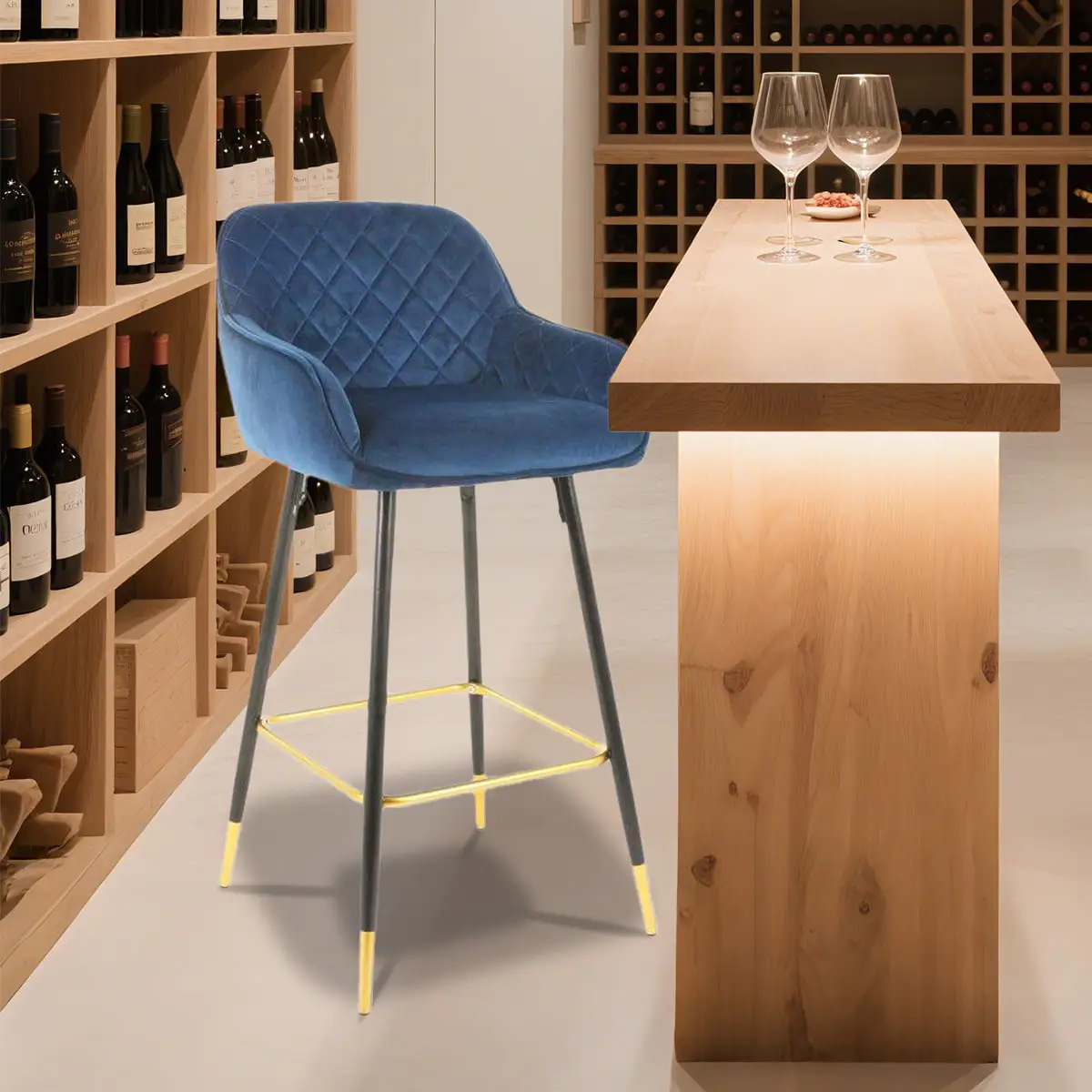 Velvet Fabric Ergonomic Bar Stools With Backs