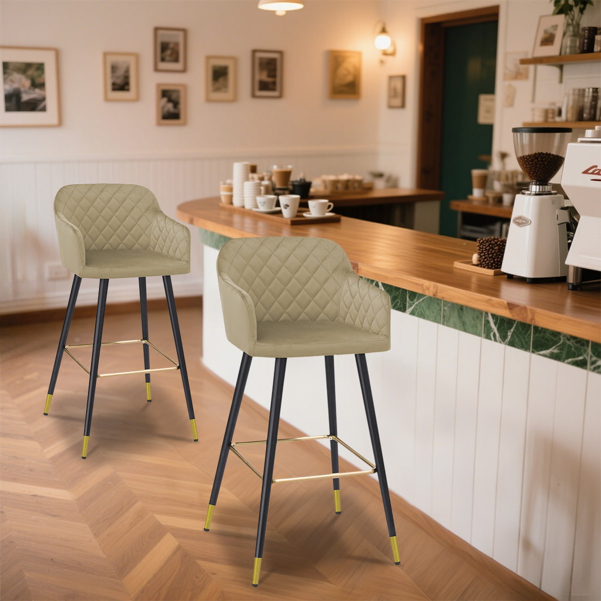 Royal Blue Velvet Stool With Metal Legs For Living room