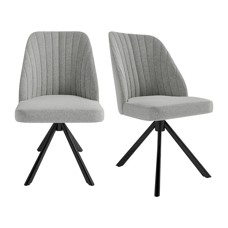 Modern Grey Fabric Swivel Dining Chair with Black Metal Legs