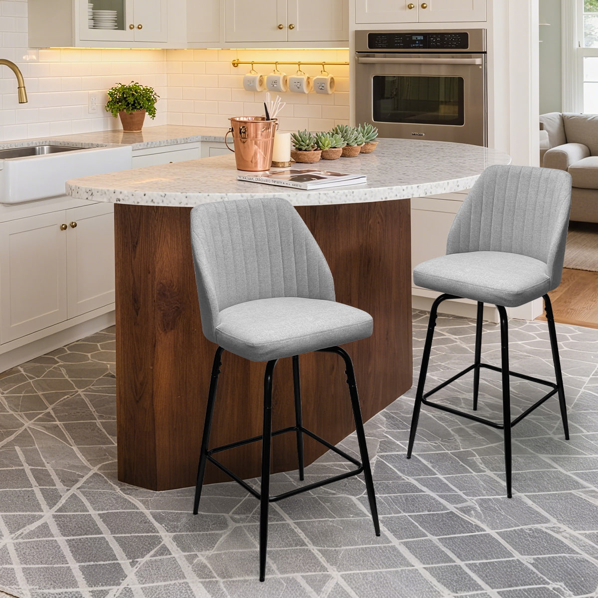 Modern Grey Upholstered Counter Height Bar Stool with Metal Frame – Comfortable Padded Seat & Backrest