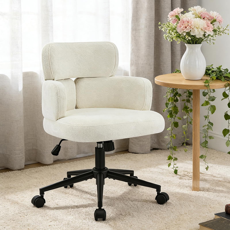 Clover-Shaped Upholstered Swivel Office Chair with Adjustable Height & Armrests